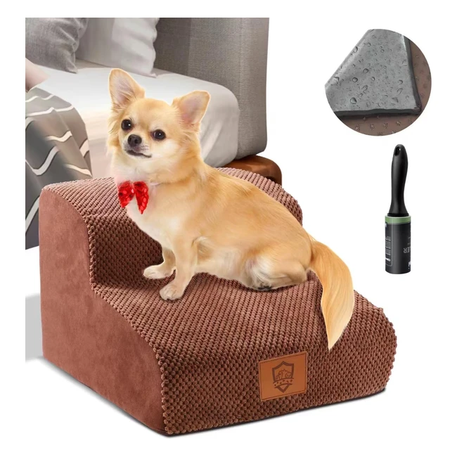 Escalier pour animaux Masthome en mousse haute densité avec revêtement déhoussable et rampe - idéal pour les chiens, chats et chiots