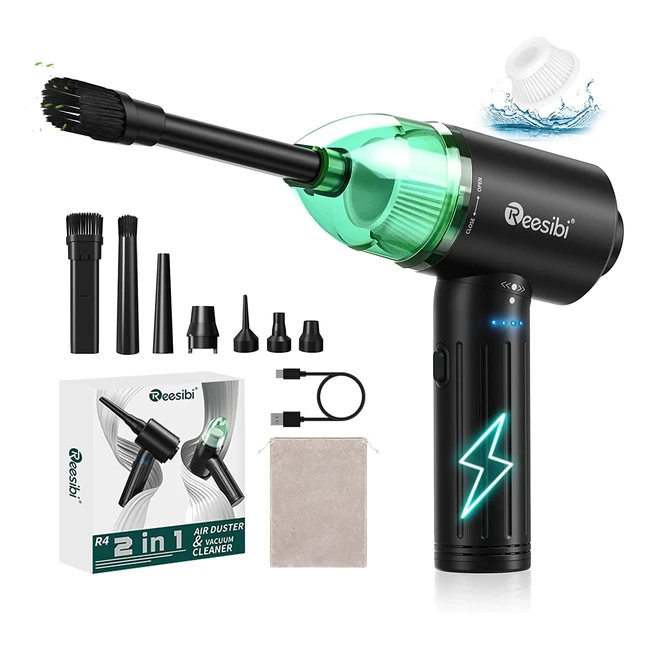 Souffleur de poussière Reesibi 4 en 1 90W 130000RPM avec air comprimé dépoussiérant, aspirateur 12kpa, indicateur de puissance et charge rapide