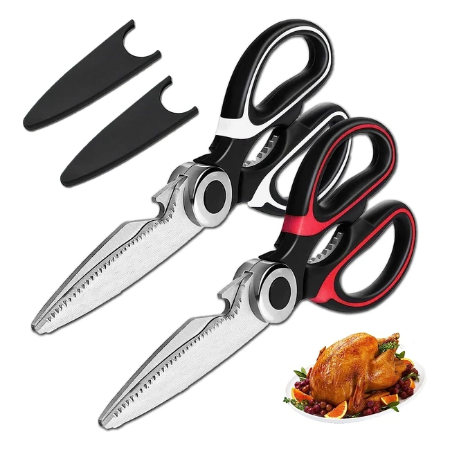 Heavy Duty Kitchen Scissors - Stainless Steel, Multipurpose, Ergonomic Handles - Cut Meat, Poultry, Vegetables, Herbs, Nuts, and More