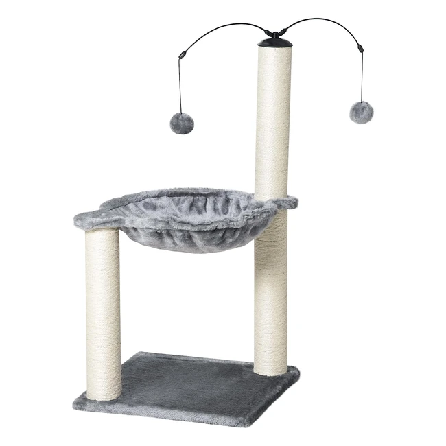 PawHut Kratzbaum mit Hängematte, Kletterbaum für Katzen, Grau, 395 x 395 x 83 cm