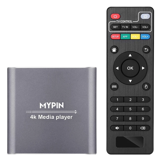 Reproductor Multimedia 4K Mypin Media Player con Control Remoto para Disco Duro de 8TB, Tarjeta TF, H.265, MP4, PPT, MKV, AVI, Salida HDMI/AV/Coaxial/HDMI hasta Sonido Envolvente 7.1