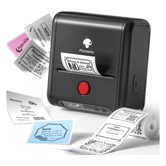 Phomemo M200 Portable Label Maker Machine - Bluetooth Thermal Printer for Clothing, Jewelry, Retail, Barcode - Compatible with Android & iOS - Black