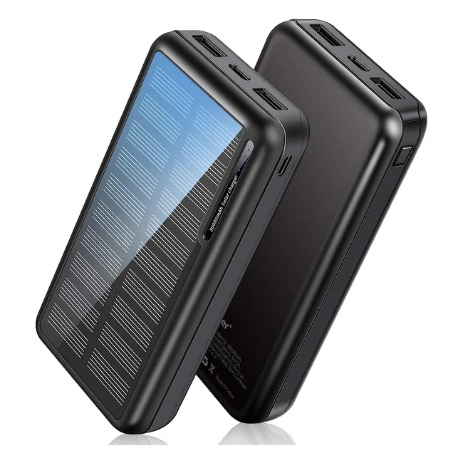 30000mAh Solar Power Bank - Fast Charging Portable Charger for Smartphones & Tablets - Type C & Micro Input - Waterproof & Shockproof Battery Pack