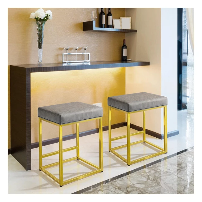 Yaheetech Barhocker mit Fussstütze, rückenfreier Sitzhocker, bis 136 kg belastbar, Sitzhöhe 60cm, Grau/Golden