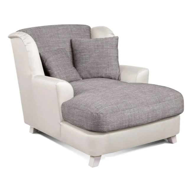 Cavadore XXL-Sessel Assado - Bequemer Polstersessel mit Holzfüßen und großer Sitzfläche - Grauer Strukturstoff und weißes Kunstleder - Inkl. 2 Zierkissen - 109 x 104 x 145