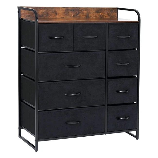 LyncoHome Rustic Brown Storage Tower Unit - Spacious Fabric Drawers, Sturdy Steel Frame, Wood Top
