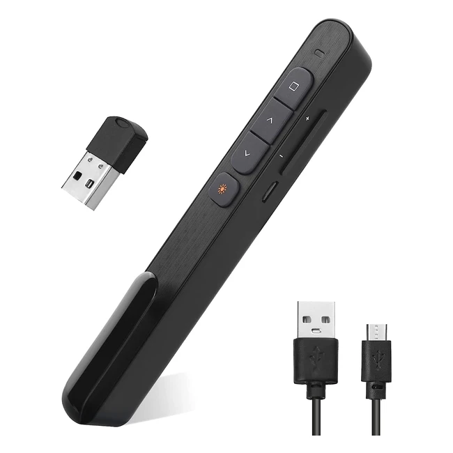Pointeur de présentation Vicloon avec télécommande PowerPoint sans fil 2.4 GHz, lumière rouge, contrôle du volume, lien hypertexte, pince et stylo