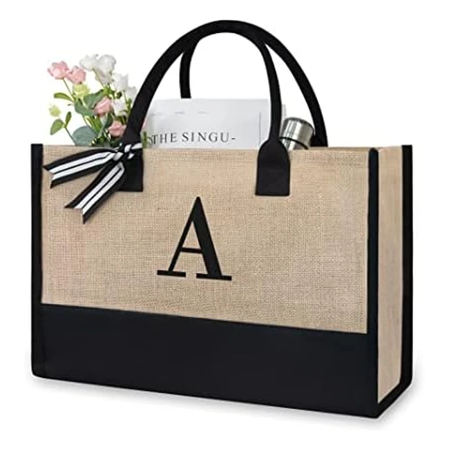 Personalized JuteCanvas Tote Bag for Women - TopDesign Initials - Great Gift for