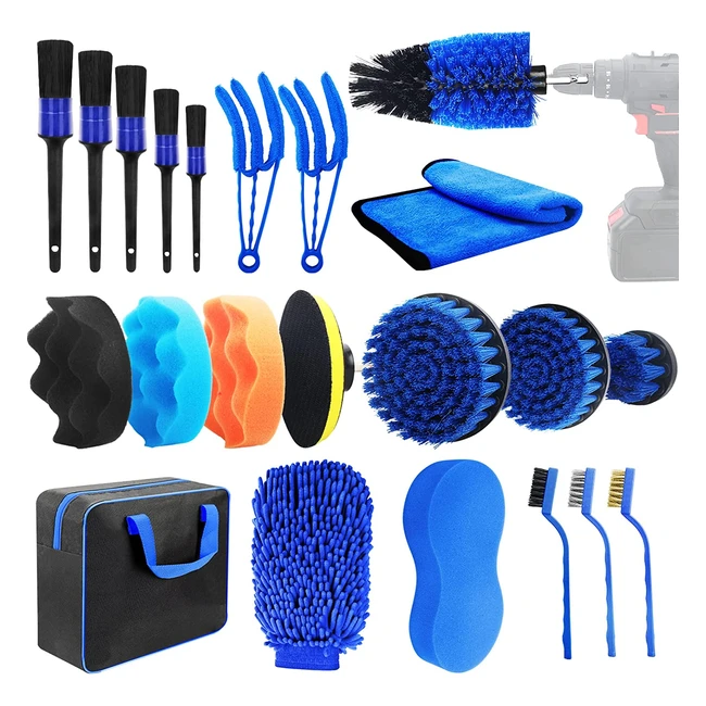 Kit de cepillo limpieza coche 22pcs - Detalles, Taladro, Interior y Exterior