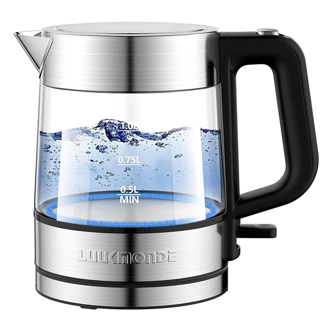 Luukmonde 2400W/1500W Electric Kettle - 1L Glass Tea Kettle with LED Indicator, Auto-Shutoff & Boil-Dry Protection