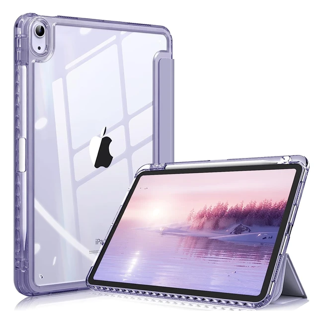 Fintie Hybrid Hülle für iPad Air 5/4 - Stofeste Schutzhülle mit Stifthalter und transparenter Hartschale auf der Rückseite - Violett