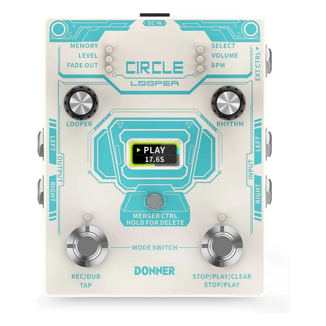 Donner Circle Looper Pedal - Stereo Guitar Looper with Drum Machine and 160 Mins