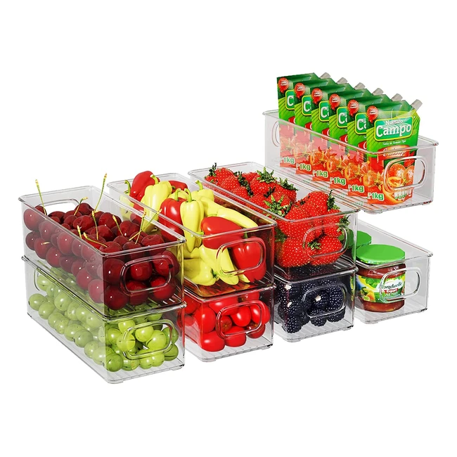 finew Kühlschrank Organizer - 8er Set stapelbare Aufbewahrungsboxen mit Griffen und durchsichtigem Design