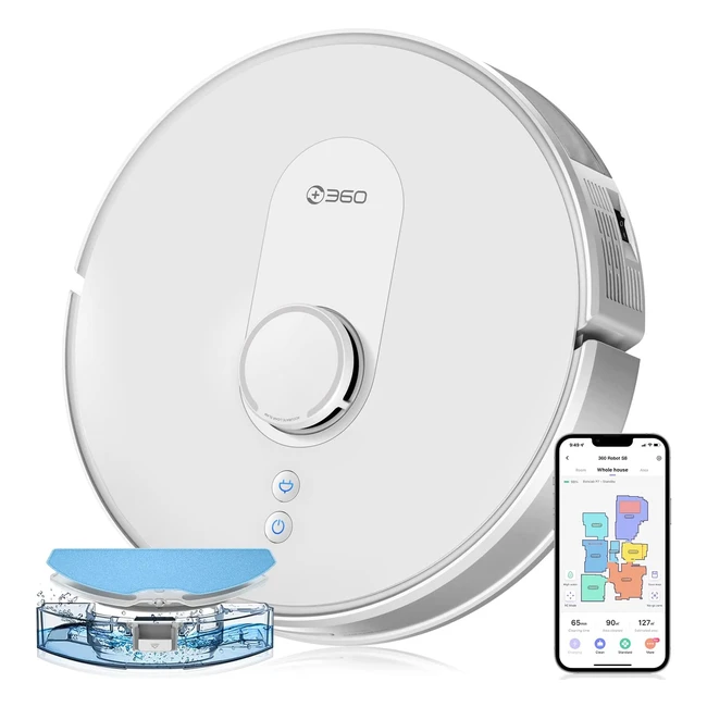 360 S8 Robot Vacuum Cleaner with Laser Mapping, 2700Pa Suction, Selective Room Cleaning, Self-Charging, Compatible with Alexa & Google Assistant