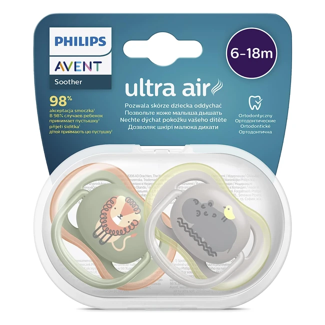 Philips Avent Ultra Air Soother 2 Pack - BPA-Free, Breathable, and Easy to Sterilize for Babies Aged 6-18 Months