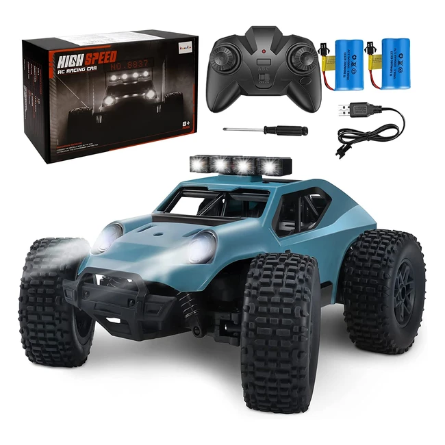 Kizeefun RC Auto 24 GHz 120, All-Terrain Elektro-Spielzeugauto mit 2 Batterien, LED-Scheinwerfer, 20 km/h, 50 Minuten Spielzeit - Geschenk für Kinder