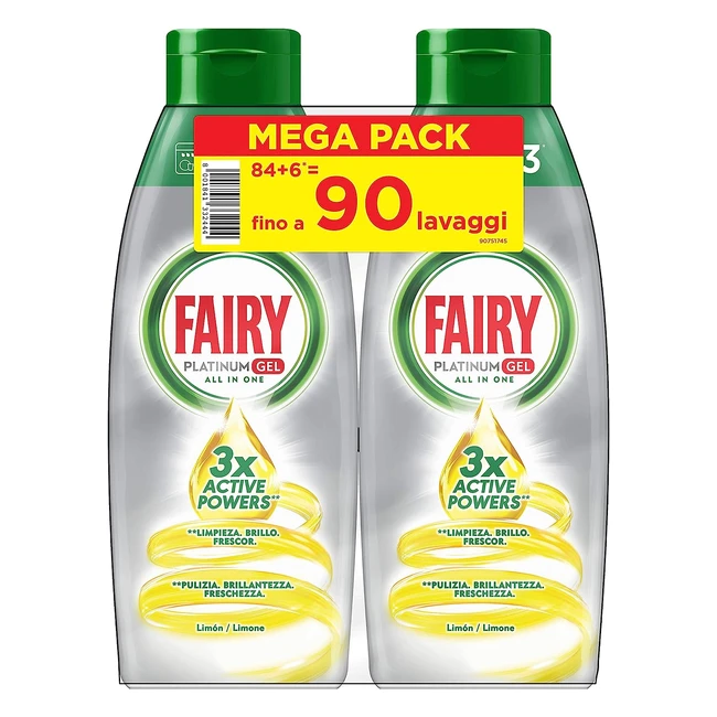 Detersivo Lavastoviglie Fairy Gel Limone - 90 Lavaggi - 2 Bottiglie da 45 - Pulizia Brillante e Freschezza