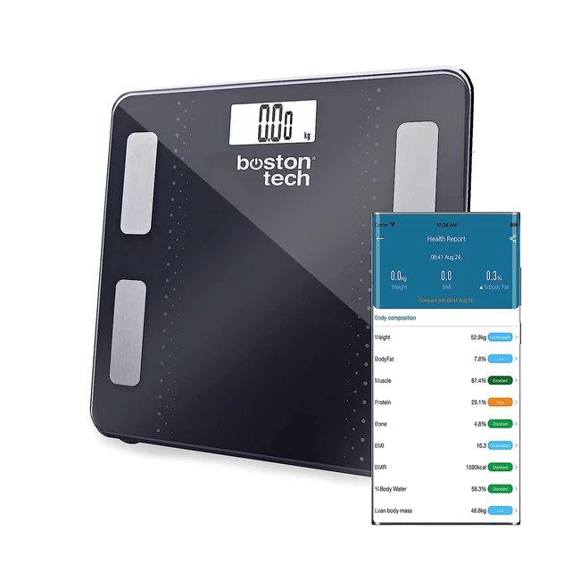 Báscula Digital Bluetooth Inteligente con 13 Mediciones de Peso y Análisis Corporal - Compatible con Android y iOS - Negro