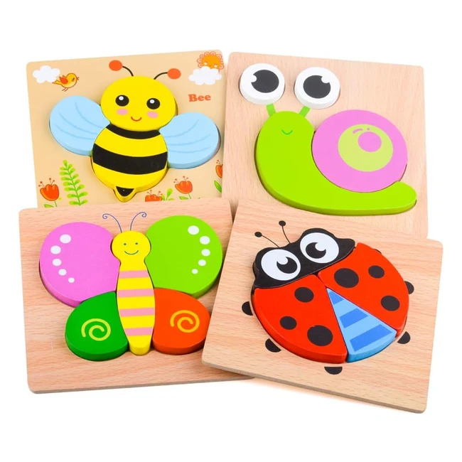 Dudufly Wooden Jigsaw Puzzles for 1-3 Year Olds - Educational Toys for Boys and Girls - Animal, Insect and Vehicle Shapes