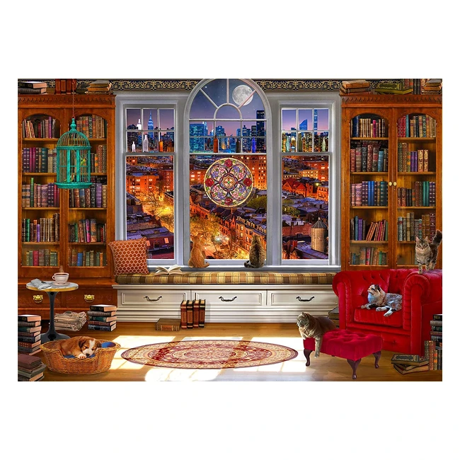 Moonlit Library Time Jigsaw Puzzle - 1000 Pieces for Adults - High-Quality Material
