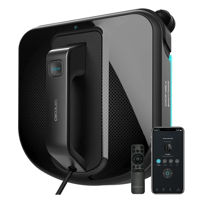 Robot Limpiacristales Conga Windroid 990 Connected - Diseño Cuadrado, Mopa Vibradora, 5 Modos, Sistema Seguridad Anticaídas