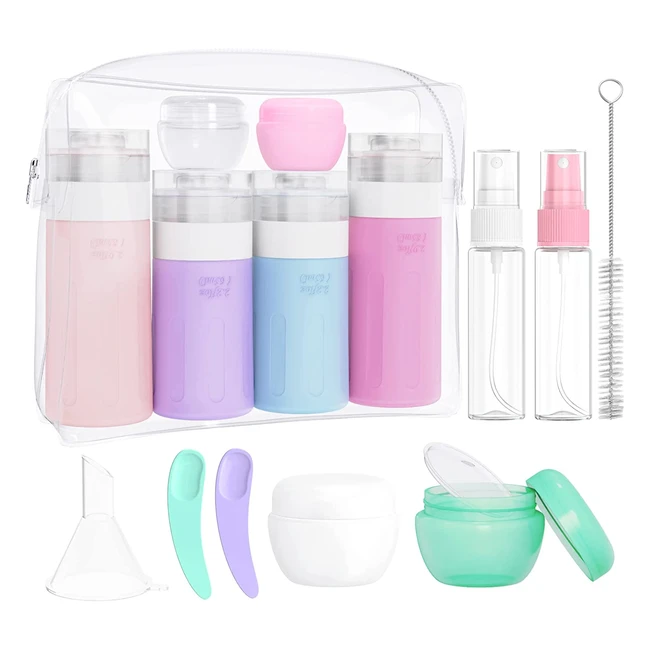 16-pc Silicone Travel Bottles Set - TSA Approved, Leak-Proof, Refillable Toiletries for Shampoo, Conditioner, Lotion - BPA-Free