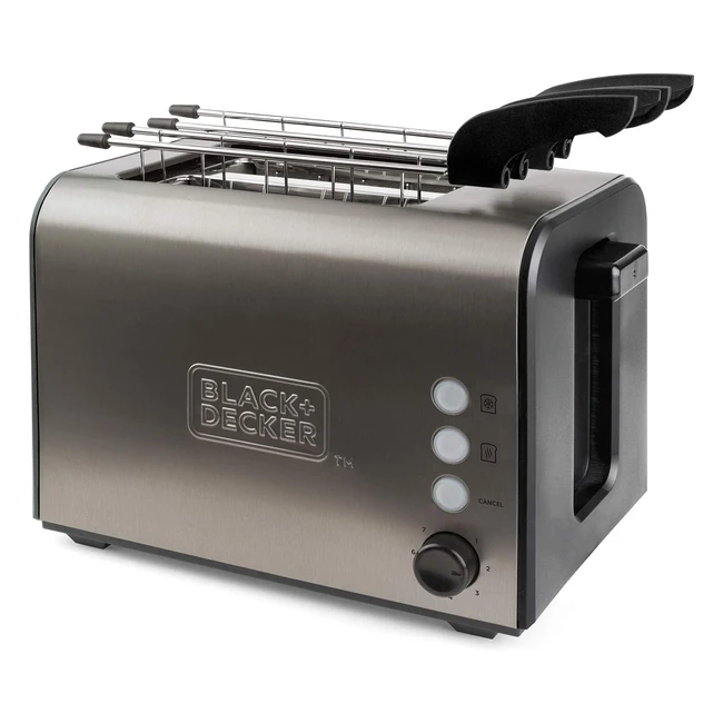 Grille-pain Black+Decker BXTOA900E - 900W, 2 fentes, 3 fonctions, 7 niveaux de brunissage, pinces amovibles