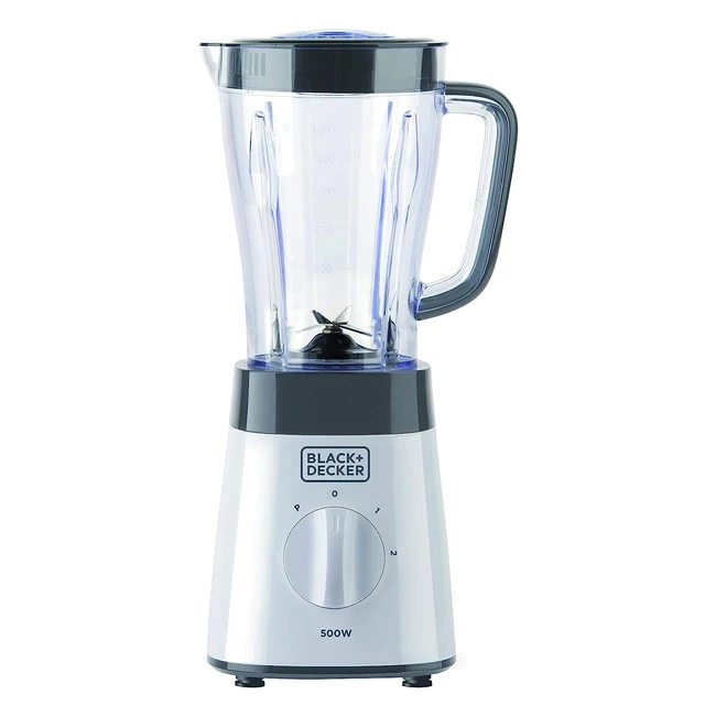 Mixeur Black+Decker BXJB500E 500W - Bol en plastique 1,5L - 2 vitesses - 4 lames inox - Blanc/Gris
