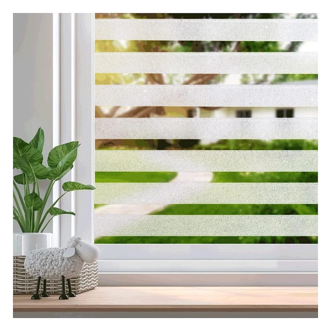 Beautysaid Stripe Window Film - Privacy Frosted Film for Glass Windows - Non-Adhesive, Static Cling, Anti-UV, Home Office Decor - 90x200cm