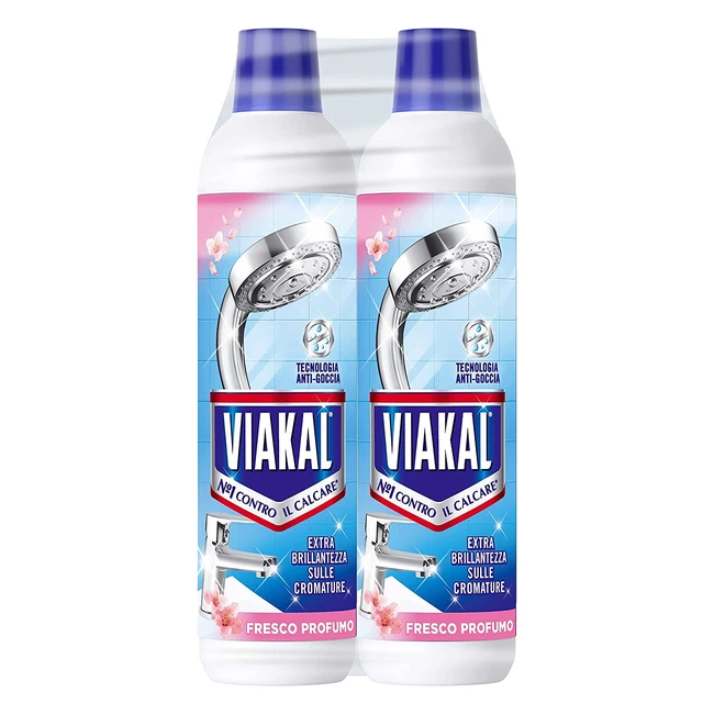 Viakal Anticalcare Detersivo Liquido Bagno Fresco Profumo 2x630ml - Rimuove Incrostazioni e Batteri - Tecnologia Antigoccia