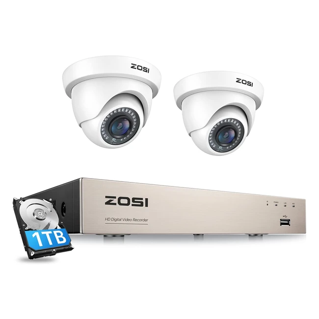 ZOSI 1080P CCTV Camera System 5MP Lite 8 Channel DVR with 1TB Hard Drive and 2x 2MP Dome Security Outdoor Cameras
