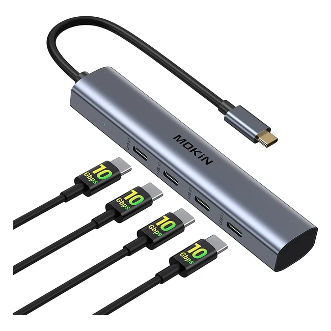 USB C Splitter 10Gbps Hub - 4 Ports Multiport Adapter for MacBook Pro, iPad, Surface Pro, Chromebook, Dell, HP, Lenovo - Data Transfer Only