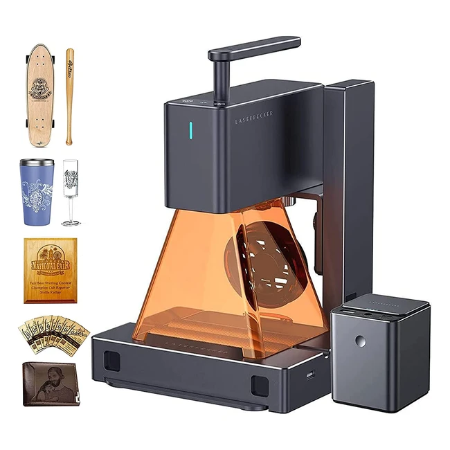 Laserpecker 2 Lasergravurmaschine mit Powerbank und Rotationsroller - 5 W Handgravurgerät für Holz, Leder, bemalte Metalle
