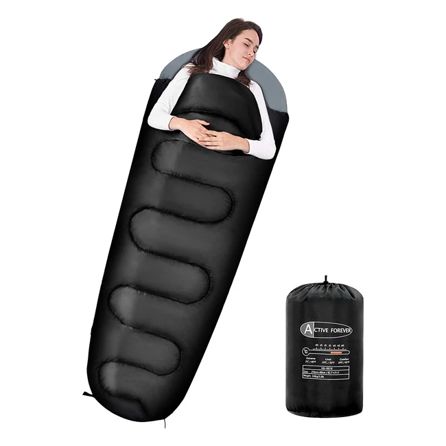Active Forever Mummy Sleeping Bag - 3 Seasons, Lightweight, Compact - Ideal for Camping, Hiking, Travel