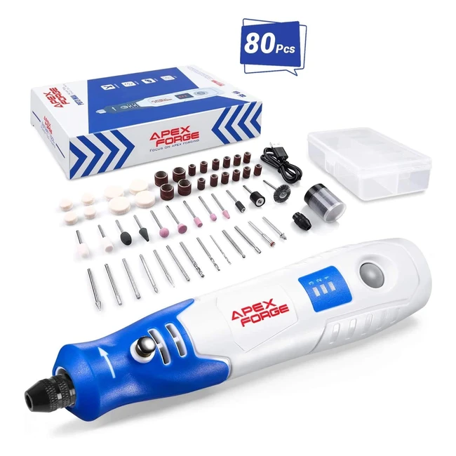 Mini outil rotatif sans fil Apexforge avec 80 accessoires pour meuler, graver, polir et percer - 3 vitesses réglables - Type C