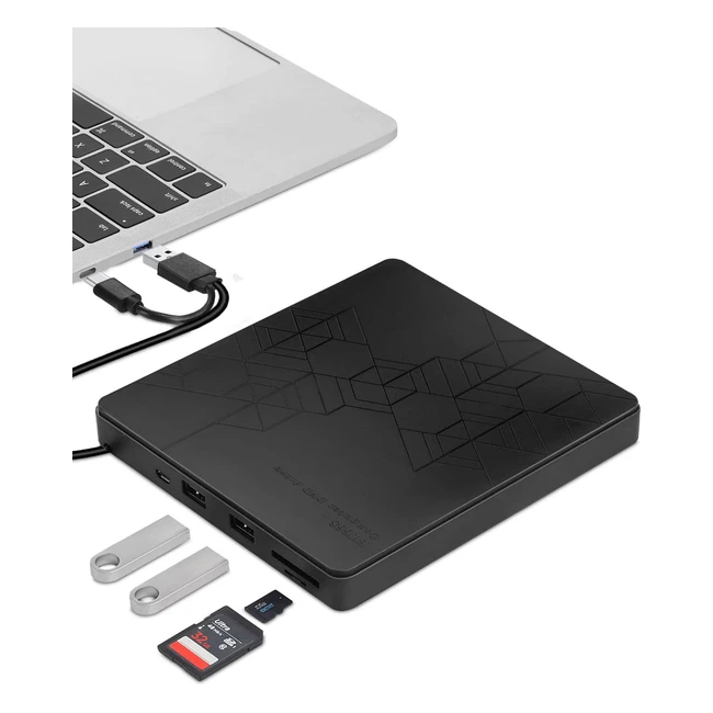 Maxesla External DVD Drive USB30 Type-C with SDTF Card Reader  USB Stick Port