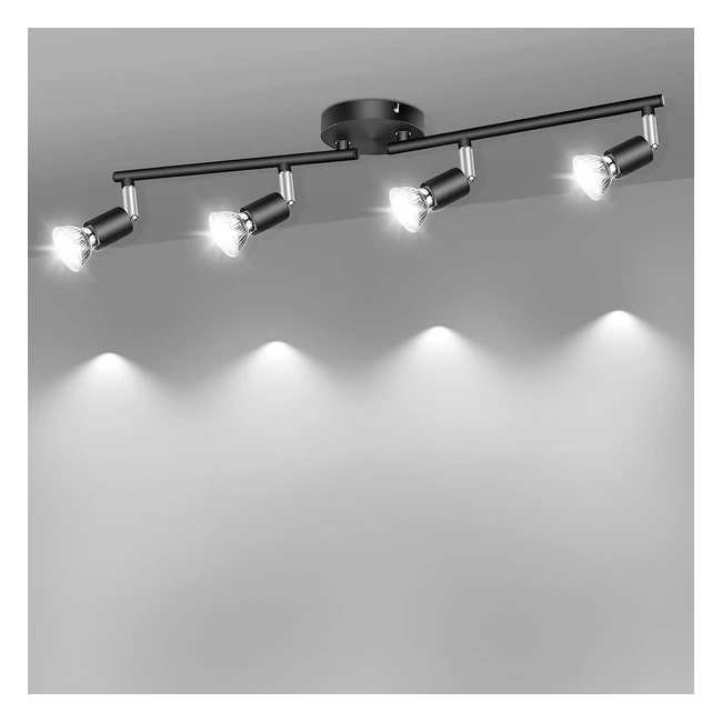 Plafonnier LED pivotant Aiboo avec 4 spots ronds noirs GU10 - Idéal pour cuisine, chambre et salon