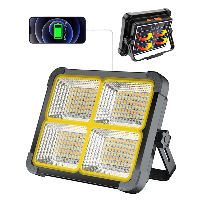 Projecteur LED rechargeable 100W avec batterie 12000mAh et panneau solaire - Masmejor