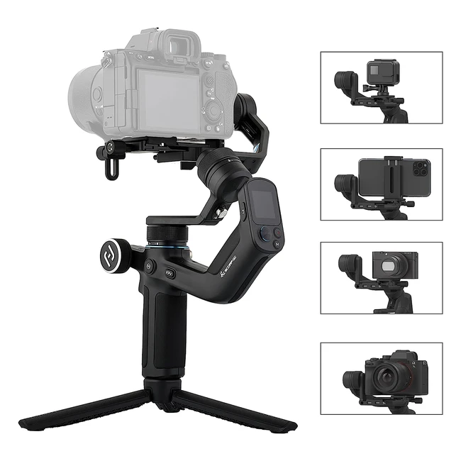 Feiyu Offiziell Scorp MiniAll-in-1 Stabilisator-Gimbal für Spiegellose Kamera, Actionkamera, Handy - 3 Achsen Gimbal - Sony, Canon, iPhone, GoPro - Kompakt und Tragbar