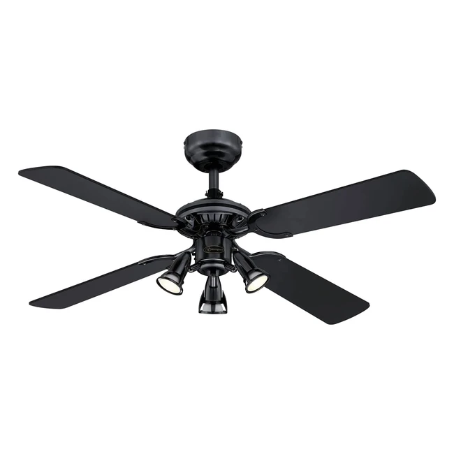 Ventilateur de plafond Westinghouse Princess Euro 105 cm bronze industriel brossé avec lampe et 3 spots
