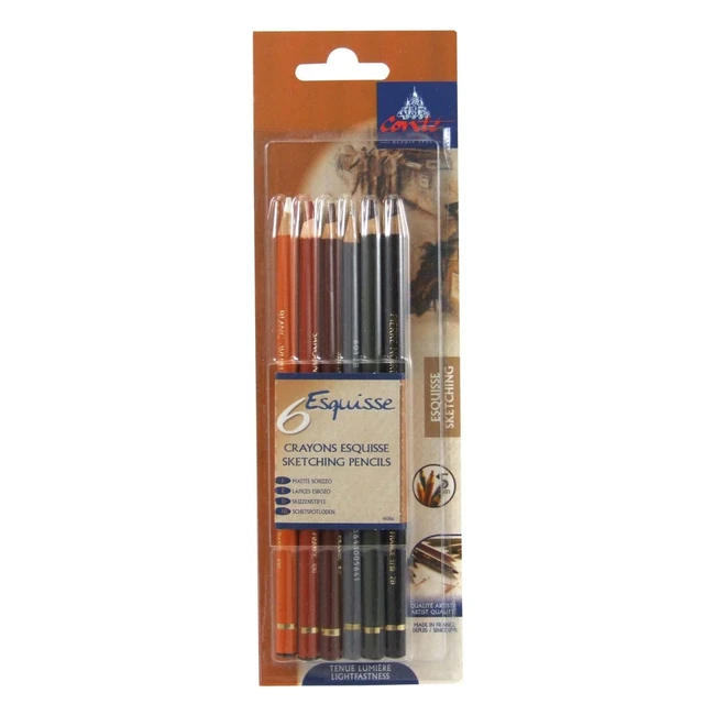 Conté Paris Sketching Pencil Set - Pack of 6 Assorted Colors with Blending Capabilities