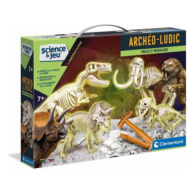 Jeu scientifique Clémentoni Archo Ludic - Squelettes phosphorescents de dinosaures et animaux préhistoriques pour enfants dès 7 ans