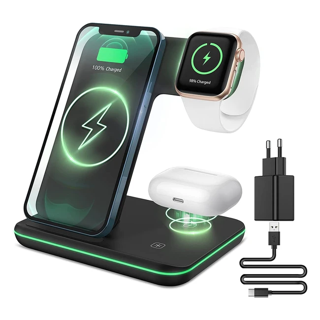 CAVN 3-in-1 Wireless Charger fr iPhone 131211 Pro MaxXSXRX8 iWatch Air