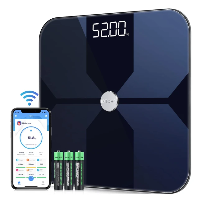 Smart WiFi Body Fat Scale - IBTORO Scales for Body Weight with Composition Analyzer & Bluetooth/WiFi Connection - Measures Body Fat Percentage, Water, Muscle Mass & More