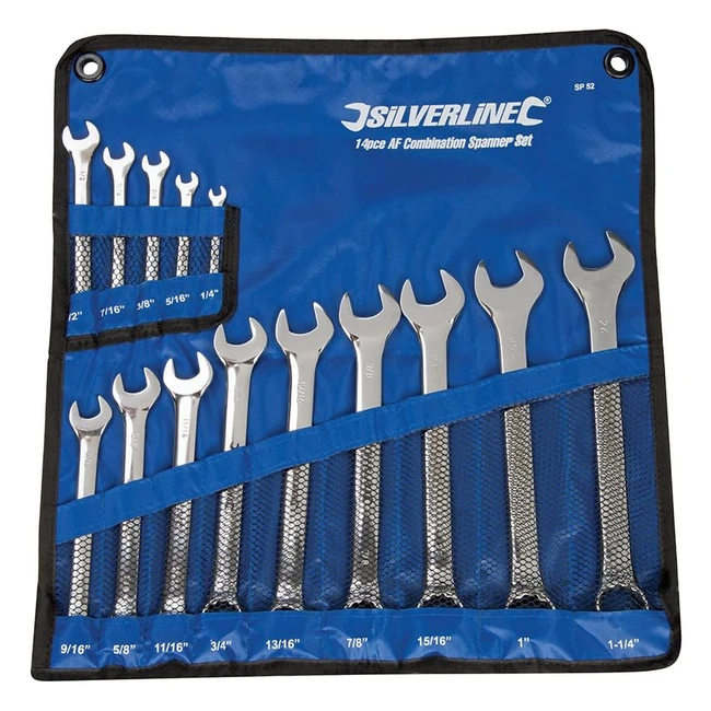 Jeu de 14 clés mixtes AF Silverline SP52 - Chrome vanadium, finition polie, trousse de rangement incluse