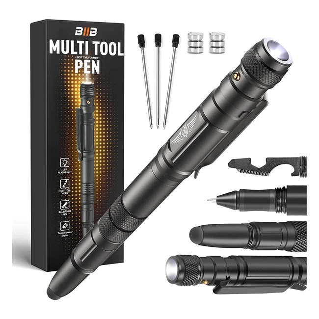 BIIB Multi Tool Pen - LED Light, Stylus, Screwdriver, Bottle Opener, Hex Wrench - Perfect for Men's Gifts, Father's Day, Birthdays, and Christmas