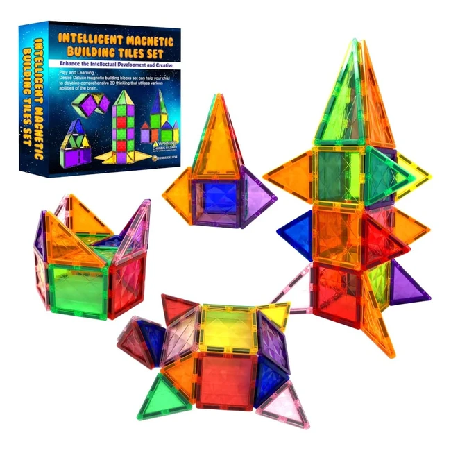 Desire Deluxe Magnetic Building Blocks Tiles - Montessori Kids Toys for Boys & Girls - Educational Construction Set - 37pc
