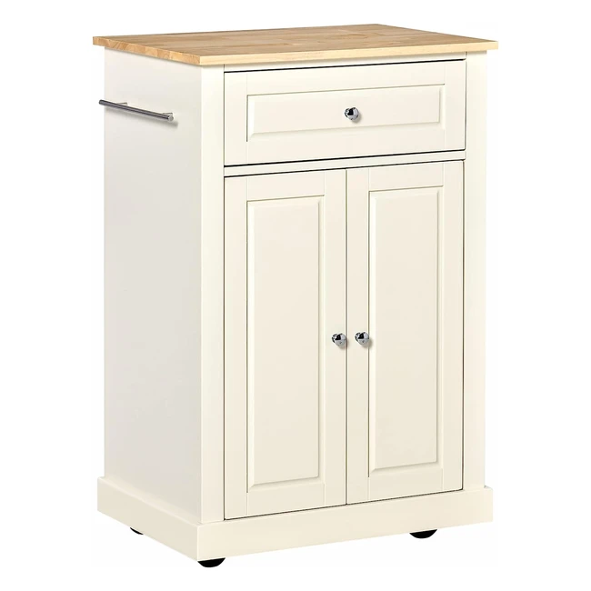 Homcom Kchenwagen Rollbar - Servierwagen Kchentrolley mit Hhenverstellbaren Einlegebden und Handtuchhalter - Landhausstil Cremewei - 63x45,5x91,5cm