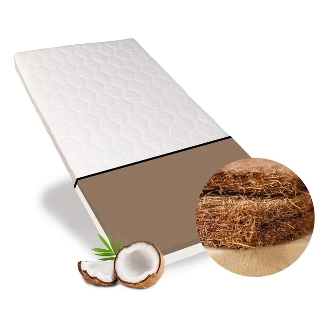 Alcube Eco Baby Matratze aus Kokos und Kaltschaum | Atmungsaktive Kokosmatratze für Kinderbett oder Wiege | Weiß ohne Stufe | 80 x 160 cm