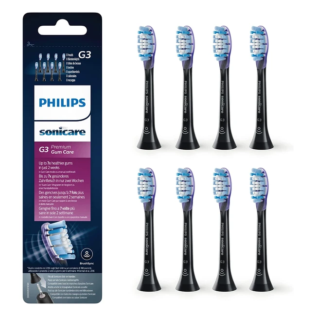 Philips Sonicare HX905833 - Testine di Ricambio Premium Gum Care G3 Pack da 8 con RFID e Tecnologia Adaptive